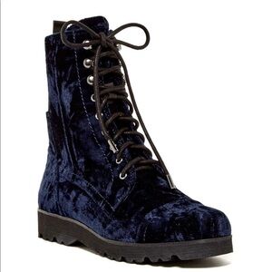 Donald J Pliner Blue velvet combat boots. Size 9